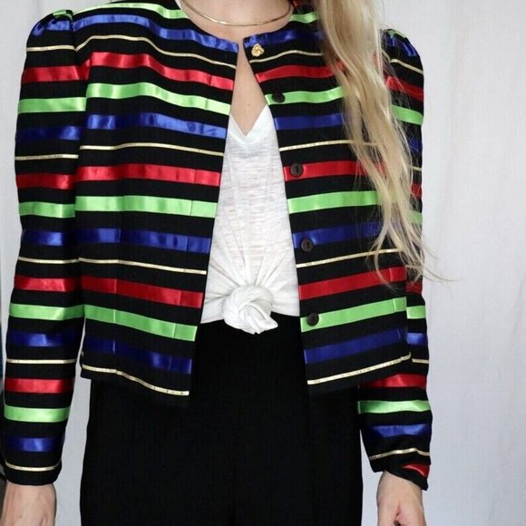 SALE Jacqueline Ferrar 80's Ribbon Stripe Jacket EUC - Picture 1 of 6
